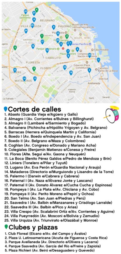 Mapa de corsos de la ciudad de Buenos Aires 2016
